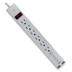 Surge Protector 6 Outlets Power Strip with 2 USB Ports, 2.4A, 360 Degree Flat Rotating Plug, EMI/RFI Noise Filter, White, 6 Foot Power Cord Surge Protector 6 Outlets Power Strip with 2 USB Ports, 2.4A, 360 Degree Flat Rotating Plug, EMI/RFI Noise Filter, White, 6 Foot Power Cord