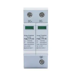 Solar Surge Protector Din Rail Mounting DC 1000V 20KA~40KA Low-Voltage Arrester Device 2P PV Photovoltaic SPD for House Solar Surge Protector Din Rail Mounting DC 1000V 20KA~40KA Low-Voltage Arrester Device 2P PV Photovoltaic SPD for House