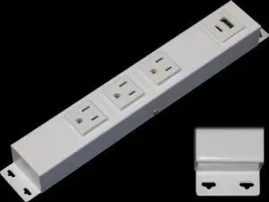 10 Hardwired Power Strip (NO Power Cord), 3 Vertical Outlets (NOT Tamper Resistant) with Ears (with mounting tabs on Both Ends), USB A+C, 15A (NOT a 20 Amp Unit), White 10 Hardwired Power Strip (NO Power Cord), 3 Vertical Outlets (NOT Tamper Resistant) with Ears (with mounting tabs on Both Ends), USB A+C, 15A (NOT a 20 Amp Unit), White