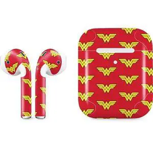 Decal Audio Skin Compatible with Apple AirPods 2 - Officially Licensed DC Comics Wonder Woman Logo Pattern Design Decal Audio Skin Compatible with Apple AirPods 2 - Officially Licensed DC Comics Wonder Woman Logo Pattern Design