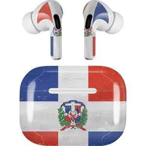 Decal Audio Skin Compatible with Apple AirPods Pro - Dominican Republic Flag Distressed Design Decal Audio Skin Compatible with Apple AirPods Pro - Dominican Republic Flag Distressed Design