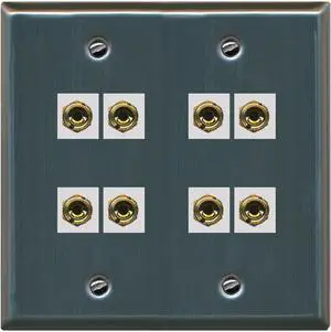 8 Banana 4 Speaker Surround 2 Gang Coupler Wall Plate 2 Gang Stainless 8 Banana 4 Speaker Surround 2 Gang Coupler Wall Plate 2 Gang Stainless