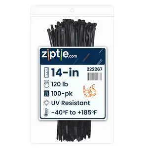 14-inch UV Resistant Black Multi-Purpose Cable Tie, 120-lb Tensile Strength, UL 21S Listed, 100-Pack 14-inch UV Resistant Black Multi-Purpose Cable Tie, 120-lb Tensile Strength, UL 21S Listed, 100-Pack