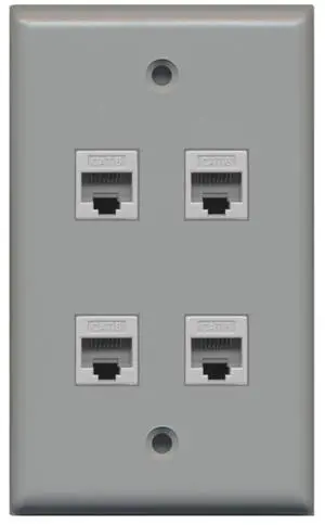 4 Port Cat6 Ethernet Wall Plate - Gray 4 Port Cat6 Ethernet Wall Plate - Gray