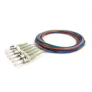 6 Strand Fiber Pigtail, OM1 62.5/125, ST/PC Connectors, 9.8 Feet (3 Meter), Multimode Beige Boot, Color-Coded 6 Strand Fiber Pigtail, OM1 62.5/125, ST/PC Connectors, 9.8 Feet (3 Meter), Multimode Beige Boot, Color-Coded