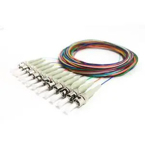 12 Strand Fiber Pigtail, OM1 62.5/125, Multimode, ST/PC Connectors, 9.8 Feet (3 Meter), Beige Boot, Color-Coded 12 Strand Fiber Pigtail, OM1 62.5/125, Multimode, ST/PC Connectors, 9.8 Feet (3 Meter), Beige Boot, Color-Coded