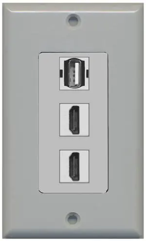 2 Port HDMI and 1 Port USB A-A Decorative Wall Plate - Gray 2 Port HDMI and 1 Port USB A-A Decorative Wall Plate - Gray