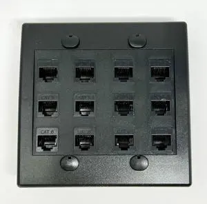 12 Port Flat Dual 2 Gang Ethernet Cat6 RJ45 Network Wall Plate - Black 12 Port Flat Dual 2 Gang Ethernet Cat6 RJ45 Network Wall Plate - Black