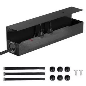 Under Desk Cable Management Tray, 16.5" Extended Wire Organizer | Slim 3" Profile Steel Power Strip Holder, Screw-Mount Cord Hider for Wide Standing Desk Home Office Under Desk Cable Management Tray, 16.5" Extended Wire Organizer | Slim 3" Profile Steel Power Strip Holder, Screw-Mount Cord Hider for Wide Standing Desk Home Office