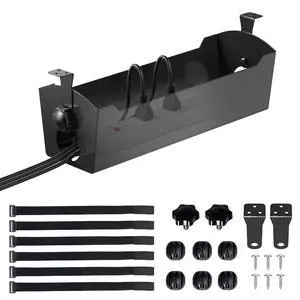 Under Desk Cable Management Tray, 15" Power Strip Holder | Heavy Duty 1.7mm Steel Wire Organizer with 9-Cord Routing Openings, Screw Mount Cord Management for Standing Desk Home Office Under Desk Cable Management Tray, 15" Power Strip Holder | Heavy Duty 1.7mm Steel Wire Organizer with 9-Cord Routing Openings, Screw Mount Cord Management for Standing Desk Home Office
