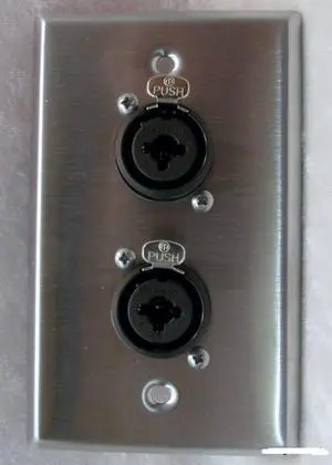 Stainless Steel Wall Plate Two Neutrik NCJ6FI-S Combo XLR/1/4 Connectors | Stainless steel wall plate loaded with two Neutrik NCJ6FI-S combo XLR/1/4 inch jacks Stainless Steel Wall Plate Two Neutrik NCJ6FI-S Combo XLR/1/4 Connectors | Stainless steel wall plate loaded with two Neutrik NCJ6FI-S combo XLR/1/4 inch jacks