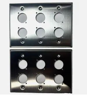 (2) Two Triple Gang Wall Plate for Six XLR Male/Female "D" Stainless Steel (2) Two Triple Gang Wall Plate for Six XLR Male/Female "D" Stainless Steel