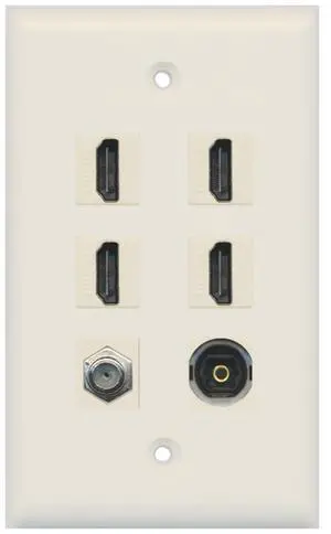 4 HDMI and 1 - Coax Cable TV and 1 Toslink Port Wall Plate - Light Almond 4 HDMI and 1 - Coax Cable TV and 1 Toslink Port Wall Plate - Light Almond