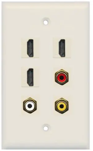 3 HDMI 1 Port RCA Red 1 Port RCA White 1 Port RCA Yellow Wall Plate - Light Almond 3 HDMI 1 Port RCA Red 1 Port RCA White 1 Port RCA Yellow Wall Plate - Light Almond