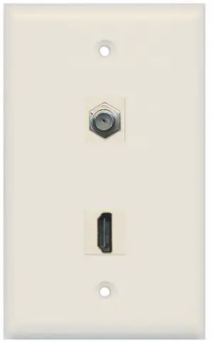 Flat 1 Port HDMI 1 Port Coax Cable TV- F-Type Wall Plate - Light Almond Flat 1 Port HDMI 1 Port Coax Cable TV- F-Type Wall Plate - Light Almond