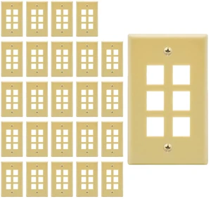 6 Port Keystone Jack Wall Plate with Smooth Face (25-Pack, Ivory) 6 Port Keystone Jack Wall Plate with Smooth Face (25-Pack, Ivory)