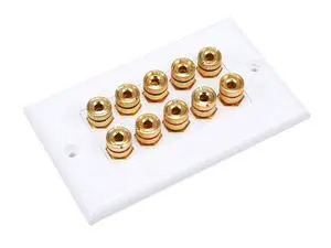 Banana Binding Post Two-Piece Inset Wall Plate for 5 Speakers - Coupler Type Banana Binding Post Two-Piece Inset Wall Plate for 5 Speakers - Coupler Type