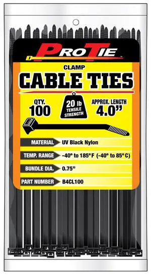 Pro Tie B4CL100 4-Inch Clamp Cable Tie, UV Black Nylon, 100-Pack Pro Tie B4CL100 4-Inch Clamp Cable Tie, UV Black Nylon, 100-Pack