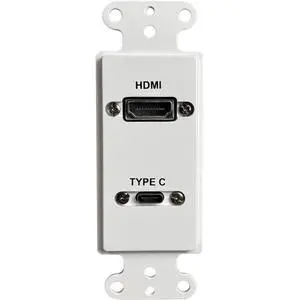 HDMI And USB-C 3.0 Pass-Through Single Gang Decorative Wall Plate With Pigtail - White HDMI And USB-C 3.0 Pass-Through Single Gang Decorative Wall Plate With Pigtail - White