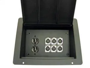 ProCraft Pro Audio Floor Pocket Box AC Duplex 6 XLR/Channels Any Config | Recessed floor pocket box with AC duplex and six configurable XLR channels for AV installations ProCraft Pro Audio Floor Pocket Box AC Duplex 6 XLR/Channels Any Config | Recessed floor pocket box with AC duplex and six configurable XLR channels for AV installations