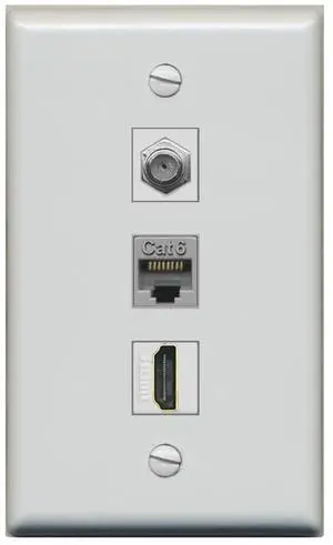 1 Gang Wall Plate (Gray) 3 Port - Coax (Black) Cat6 (Black) HDMI (Black) 1 Gang Wall Plate (Gray) 3 Port - Coax (Black) Cat6 (Black) HDMI (Black)