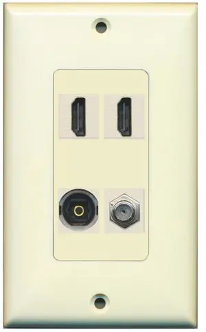 2 Port HDMI 1 Port Coax Cable TV- F-Type 1 Port Toslink Wall Plate Decorative Wall Plate - Light Almond 2 Port HDMI 1 Port Coax Cable TV- F-Type 1 Port Toslink Wall Plate Decorative Wall Plate - Light Almond
