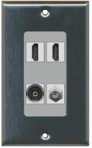 2 Port HDMI 1 Port Coax Cable TV- F-Type 1 Port Toslink Wall Plate Decorative Wall Plate - Stainless Steel/Gray 2 Port HDMI 1 Port Coax Cable TV- F-Type 1 Port Toslink Wall Plate Decorative Wall Plate - Stainless Steel/Gray