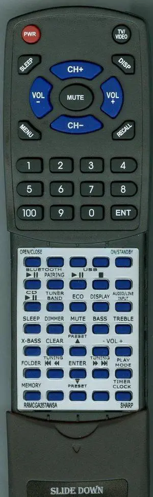 Replacement Remote Control for Sharp RRMCGA357AWSA, XLHF102B, XL-HF102B Replacement Remote Control for Sharp RRMCGA357AWSA, XLHF102B, XL-HF102B
