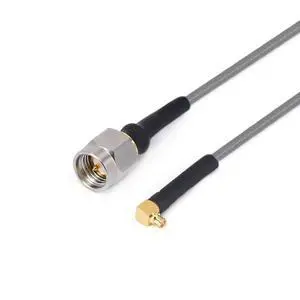 RF Cable Assembly, SMA Male to GPPO (mini-SMP, SMPM) Female Right Angle, DC-26.5GHz, Low Loss Phase Stable (100 mm) RF Cable Assembly, SMA Male to GPPO (mini-SMP, SMPM) Female Right Angle, DC-26.5GHz, Low Loss Phase Stable (100 mm)