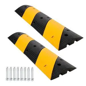 3 Ft Rubber Speed Bump (2 Pack) - Heavy Duty 25000 Lbs Load Capacity, 2 Channel Cable Protector Ramp for Driveway, Road, Parking Lot - Asphalt/Concrete/Gravel Installation, Includes 8 Bolt Spikes 3 Ft Rubber Speed Bump (2 Pack) - Heavy Duty 25000 Lbs Load Capacity, 2 Channel Cable Protector Ramp for Driveway, Road, Parking Lot - Asphalt/Concrete/Gravel Installation, Includes 8 Bolt Spikes