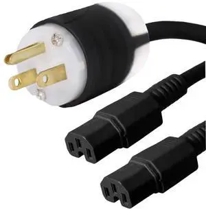 NEMA 5-15P to 2X C15 Y Splitter Cord - 3 Foot, 15A/125V, 14 AWG - # IBX-2722-03 NEMA 5-15P to 2X C15 Y Splitter Cord - 3 Foot, 15A/125V, 14 AWG - # IBX-2722-03