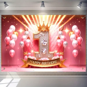 Pink Gold 1st Happy Birthday Banner 71x43 Inch Photo Booth Pink Gold Birthday Banner Crown Queen Backdrop Baby Nursery Indoor Hall Lawn Crown Pattern Pink Gold 1st Happy Birthday Banner 71x43 Inch Photo Booth Pink Gold Birthday Banner Crown Queen Backdrop Baby Nursery Indoor Hall Lawn Crown Pattern