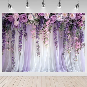 Purple Flower Lavender Backdrop 7x5ft Lavender Purple Floral Backdrop Photo Booth, Purple Violet Bridal Shower Wedding Party Decoration Background Studio Props Purple Flower Lavender Backdrop 7x5ft Lavender Purple Floral Backdrop Photo Booth, Purple Violet Bridal Shower Wedding Party Decoration Background Studio Props