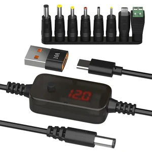 2 Pack LED Display USB to 12V Adapter - 3.28FT/1m Step Up Converter DC Voltage Regulator Adjustable 5V/9V/12V/15V/20V Boost Converter with 16pcs DC Plug and 2pcs USB Adapter 2 Pack LED Display USB to 12V Adapter - 3.28FT/1m Step Up Converter DC Voltage Regulator Adjustable 5V/9V/12V/15V/20V Boost Converter with 16pcs DC Plug and 2pcs USB Adapter