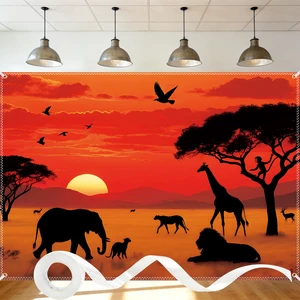 10×6.5ft African Safari Backdrop Safari Party Decoratins African Wild Animals Silhouette Photography Backdrop Tropical Forest Sunset Jungle Scenery Background Photo Booth with 32.8Ft Ribbon 10×6.5ft African Safari Backdrop Safari Party Decoratins African Wild Animals Silhouette Photography Backdrop Tropical Forest Sunset Jungle Scenery Background Photo Booth with 32.8Ft Ribbon