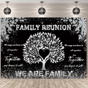Family Reunion Banner Backdrop 8x6FT Black and Silver Tree Leaves We are Family Photography Background Family Gathering Party Decorations Supplies Family Reunion Banner Backdrop 8x6FT Black and Silver Tree Leaves We are Family Photography Background Family Gathering Party Decorations Supplies