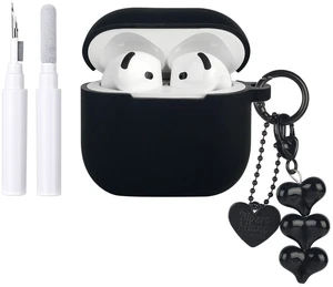 Compatible for AirPods 4 Case Soft TPU with Cleaner Kit Cute Silver Fashion Buckle Pendant Aesthetics Design Shockproof Cover for Girls Woman for Airpods 4-Black Compatible for AirPods 4 Case Soft TPU with Cleaner Kit Cute Silver Fashion Buckle Pendant Aesthetics Design Shockproof Cover for Girls Woman for Airpods 4-Black