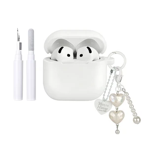 Compatible for AirPods 4 Case Soft TPU with Cleaner Kit Cute Silver Fashion Buckle Pendant Aesthetics Design Shockproof Cover for Girls Woman for Airpods 4-White Compatible for AirPods 4 Case Soft TPU with Cleaner Kit Cute Silver Fashion Buckle Pendant Aesthetics Design Shockproof Cover for Girls Woman for Airpods 4-White