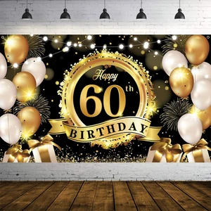 Happy 60th Birthday Decoration Backdrop Banner Black Gold Large Fabric Sign 72.8 x 43.3 Inch Birthday Poster Photography Background 60 Year Birthday Party Decorations Supplies Indoor Outdoor Happy 60th Birthday Decoration Backdrop Banner Black Gold Large Fabric Sign 72.8 x 43.3 Inch Birthday Poster Photography Background 60 Year Birthday Party Decorations Supplies Indoor Outdoor
