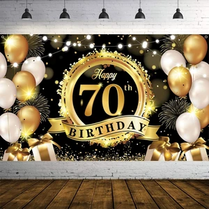 Happy 70th Birthday Decoration Backdrop Banner Black Gold Large Fabric Sign 72.8 x 43.3 Inch Birthday Poster Photography Background 70 Year Birthday Party Decorations Supplies Indoor Outdoor Happy 70th Birthday Decoration Backdrop Banner Black Gold Large Fabric Sign 72.8 x 43.3 Inch Birthday Poster Photography Background 70 Year Birthday Party Decorations Supplies Indoor Outdoor