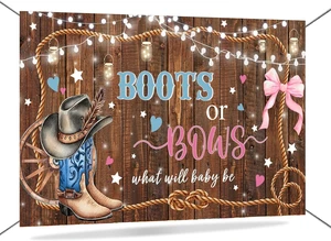 Boots or Bows Gender Reveal Banner Backdrop Rustic Wood Brown Western Cowgirl Cowboy Gender Reveal Decorations Party Photo Booth Props (7x5ft (82x60 inch)) Boots or Bows Gender Reveal Banner Backdrop Rustic Wood Brown Western Cowgirl Cowboy Gender Reveal Decorations Party Photo Booth Props (7x5ft (82x60 inch))