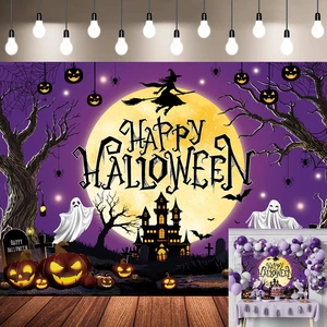 Happy Halloween Backdrop Purple Moon Night Witch Castle Pumpkin Graveyard Spider Web Background Kids Adults Halloween Scary Party Decoration Banner Photo Props (Purple, 8x6FT) Happy Halloween Backdrop Purple Moon Night Witch Castle Pumpkin Graveyard Spider Web Background Kids Adults Halloween Scary Party Decoration Banner Photo Props (Purple, 8x6FT)