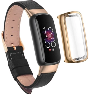 Elegant Slim Leather Strap for Fitbit Luxe, Soft Bracelet Replacement Band With Screen Protector (Rose Gold Black) Elegant Slim Leather Strap for Fitbit Luxe, Soft Bracelet Replacement Band With Screen Protector (Rose Gold Black)