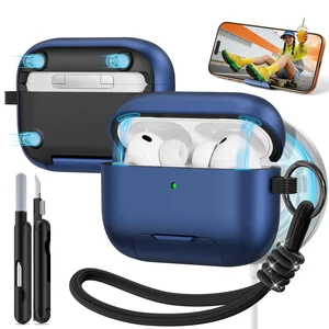 for AirPods Pro 3 Case, Magnetic Lock Design (Navy Blue) Built-in Phone Stand, Magnetic Lock Design, Compatible with Magsafe, Anti-Scratch, Shockproof, with Cleaning Kit & Lanyard for AirPods Pro 3 Case, Magnetic Lock Design (Navy Blue) Built-in Phone Stand, Magnetic Lock Design, Compatible with Magsafe, Anti-Scratch, Shockproof, with Cleaning Kit & Lanyard