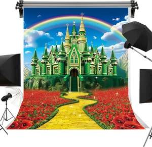 Green Castle Yellow Brick Road Backdrop 8x10FT Rainbow Floral Castle Gold Brick Road Photography Background Halloween Baby Shower Princess Birthday Party Decorations Supplies Green Castle Yellow Brick Road Backdrop 8x10FT Rainbow Floral Castle Gold Brick Road Photography Background Halloween Baby Shower Princess Birthday Party Decorations Supplies
