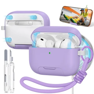 for AirPods Pro 3 Case, Magnetic Lock Design (Purple) Built-in Phone Stand, Magnetic Lock Design, Compatible with Magsafe, Anti-Scratch, Shockproof, with Cleaning Kit & Lanyard for AirPods Pro 3 Case, Magnetic Lock Design (Purple) Built-in Phone Stand, Magnetic Lock Design, Compatible with Magsafe, Anti-Scratch, Shockproof, with Cleaning Kit & Lanyard