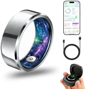 Smart Ring for Women & Men, Fitness & Sleep Tracker, Size 8, Silver No Subscription Fees, 24/7 Activity Tracking, Sleep Monitoring, Women's Health, IP68 Waterproof Smart Ring for Women & Men, Fitness & Sleep Tracker, Size 8, Silver No Subscription Fees, 24/7 Activity Tracking, Sleep Monitoring, Women's Health, IP68 Waterproof