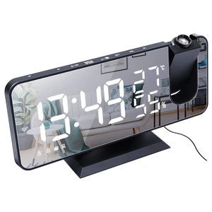 Projection Alarm Clock for Bedroom Black-White Large 7.4'' LED Mirror Display, 4 Dimmer, Radio Alarm Clock with USB Charging, 180° Rotable, 2 Sounds Projection Alarm Clock for Bedroom Black-White Large 7.4'' LED Mirror Display, 4 Dimmer, Radio Alarm Clock with USB Charging, 180° Rotable, 2 Sounds