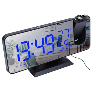 Projection Alarm Clock Radio Digital Alarm Clock, Black-Blue 4 Dimmer, 180° Rotatable, 2 Sounds, 7.4'' Large Mirror Display Projection Alarm Clock Radio Digital Alarm Clock, Black-Blue 4 Dimmer, 180° Rotatable, 2 Sounds, 7.4'' Large Mirror Display