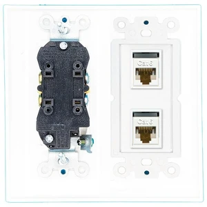 15 Amp Duplex Round Power Outlet 2 Port Cat6 Ethernet Wall Plate White (Pack of 2) 15 Amp Duplex Round Power Outlet 2 Port Cat6 Ethernet Wall Plate White (Pack of 2)